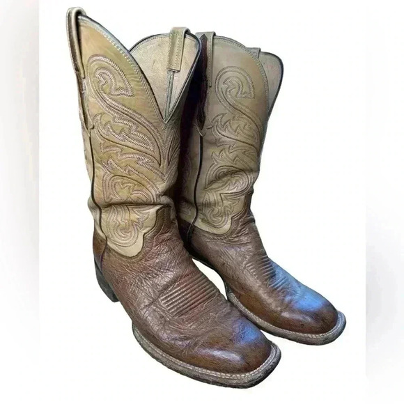 Lucchese Smooth Ostrich Brown 9 1/2 D Square Toe - Picture 3 of 12